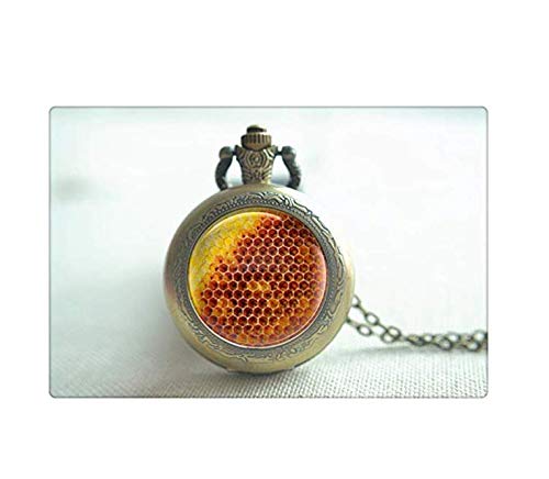 SDKOTHoneycomb Reloj de bolsillo, collar con colgante de colmena, diseño retro de nido de abeja