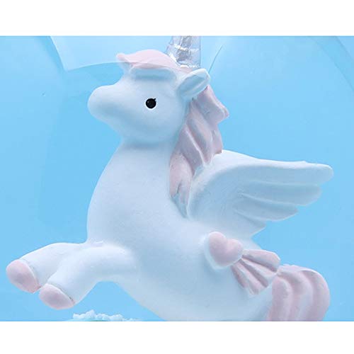 sdtdia Unicornio Personalizado Globo de Nieve Cajas de música de Vidrio Música Bola de Cristal Luz de Humor (Blanco)