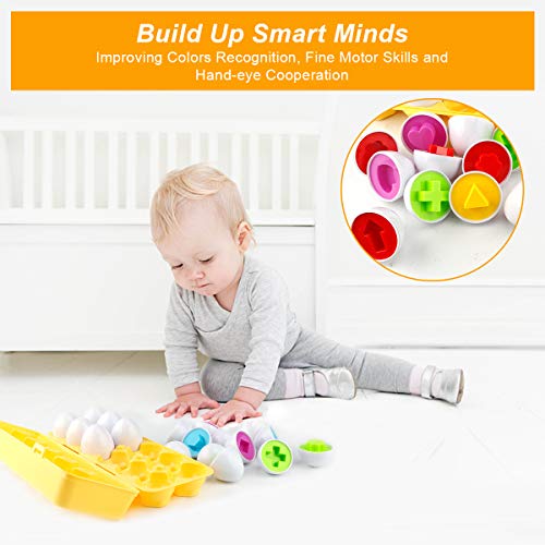 Seamuing Matching Eggs Set para Niños, 12 piezas Color y Forma de Huevo a Juego para el Viaje de Pascua Juego de Bingo Aprendizaje Temprano Educativo Motricidad Fina Montessori Regalo