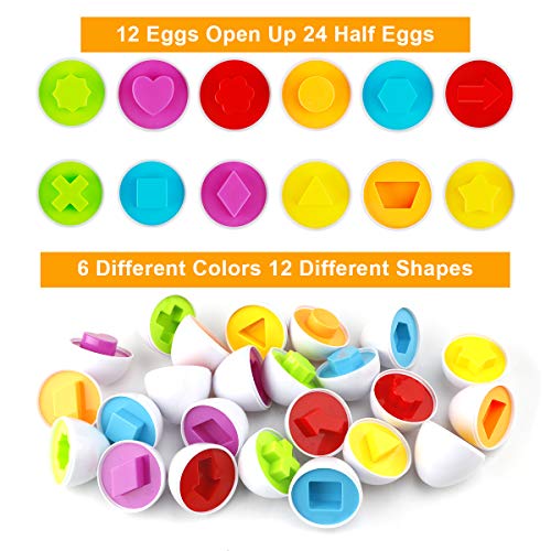 Seamuing Matching Eggs Set para Niños, 12 piezas Color y Forma de Huevo a Juego para el Viaje de Pascua Juego de Bingo Aprendizaje Temprano Educativo Motricidad Fina Montessori Regalo