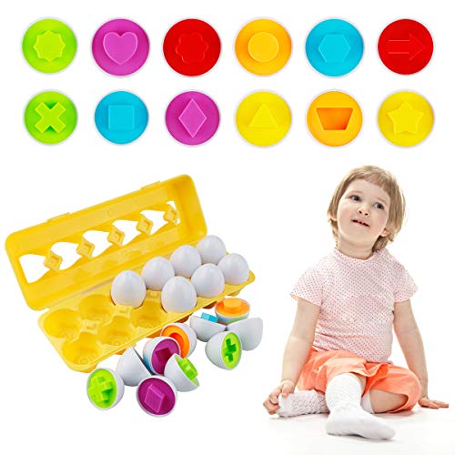 Seamuing Matching Eggs Set para Niños, 12 piezas Color y Forma de Huevo a Juego para el Viaje de Pascua Juego de Bingo Aprendizaje Temprano Educativo Motricidad Fina Montessori Regalo