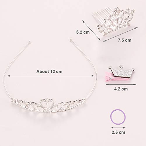 Seatecks 4PCS Set de aro de pelo Corona+100Pcs Gomas elásticas para el cabello Princesa Diamantes de imitación Diadema Pinzas para el cabello Accesorios para niñas pequeñas Bebé Niños DIY Peinado