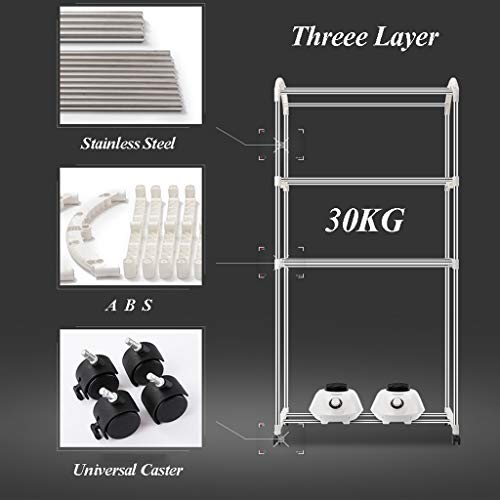Secadora 1000W * 2 Ropa Eléctrica Lavadora De Secado Rápido Estante Armario Calentador 3 Capas Acero Inoxidable 15KG 180min, 8 Agujeros De Escape, Bolsa De Almacenamiento Lateral, Ruedas Universales