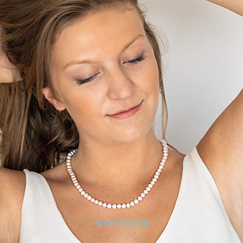 Secret & You Collar de Perlas de Mujer cultivadas de Agua Dulce 45 cm de Largo - Perlas Ovaladas o Semi Redondas de 5 a 5.5 mm - Cierre de Plata de Ley Rodiada de 925 milésimas