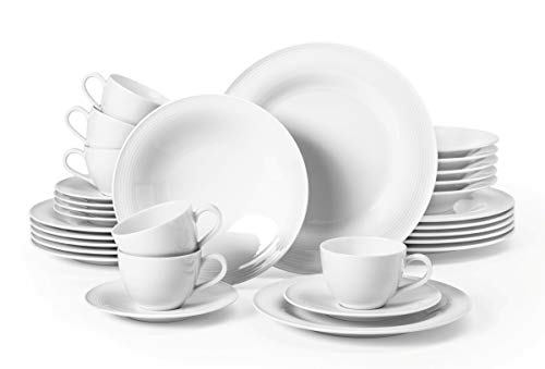 Seltmann Weiden servicio combinado 30 piezas | Set para 6 personas | Serie Beat blanco | servicio incluye cada 6 plato de cena, plato de sopa, plato de desayuno, taza de café, platillo de café