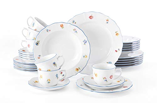 Seltmann Weiden Servicio Combinado 30 Piezas | Set para 6 Personas | Serie Sonate Crema | Servicio Incluye Cada 6 Plato de Cena, Plato de Sopa, Plato de Desayuno, Taza de café, platillo de café