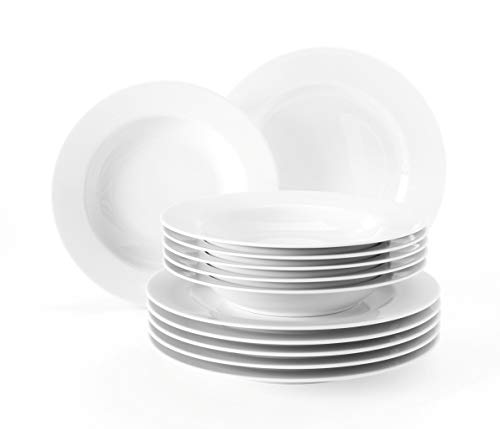 Seltmann Weiden servicio de cena 12 piezas | Set para 6 personas | Serie Rondo blanco | servicio incluye cada 6 plato de cena, plato de sopa