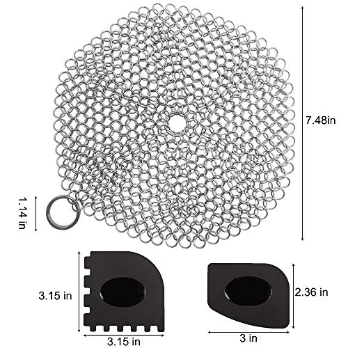 SENHAI - Limpiador redondo de hierro fundido con raspadores de parrilla de plástico duraderos, acero inoxidable anticorrosión, cepillo de limpieza