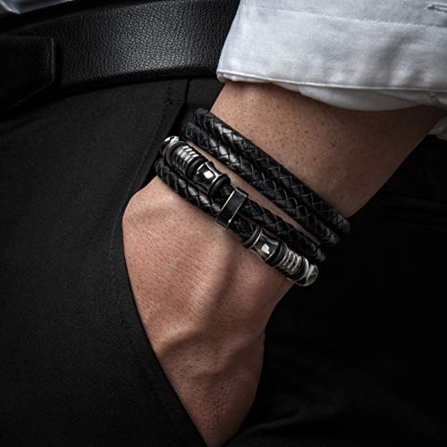 SERASAR 20cm Plata Pulsera de Cuero Hombre Chico Pulseras Hombres Brazalete Brazaletes Pulso Muñequera Muñequeras Bisuteria Bisutería Joyeria Nudos Cuerda Cuerdas Bracelet Men Jewellery Unisex Ancha