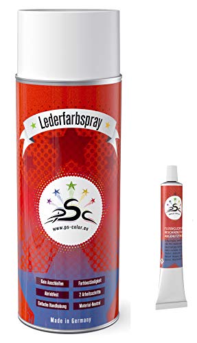 Set 2: 400 ml de Pintura para Piel en Spray y PSC en Cuero líquido de 8 g en Tubo Apto para Mercedes Helios – para teñir y revitalizar Asientos de Cuero, Zapatos de Piel y Otros artículos de Cuero.