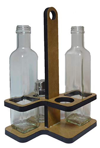 Set Aceitera y Vinagrera- 4 Piezas Botellas 250 ml Cuadradas + Sal y Pimienta