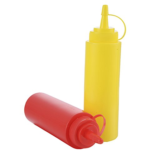 Set de 2 botellas de salsa de plástico Squeeze condimento Dispensador de recipiente para mostaza Ketchup aceite miel aliños