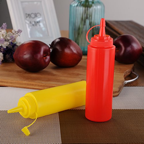 Set de 2 botellas de salsa de plástico Squeeze condimento Dispensador de recipiente para mostaza Ketchup aceite miel aliños