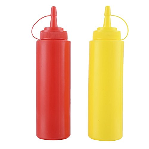 Set de 2 botellas de salsa de plástico Squeeze condimento Dispensador de recipiente para mostaza Ketchup aceite miel aliños