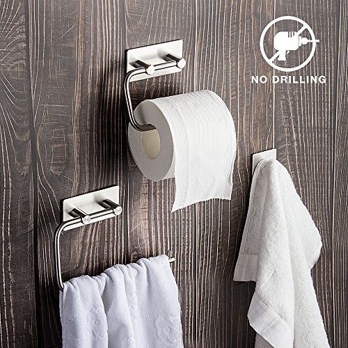 Set de accesorios de baño de 3 piezas: Toallero, Portarrollo de papel higiénico, Gancho Acero inoxidable