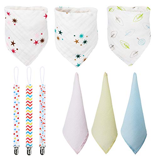 Set De Baberos Bandana,Cadenas Chupetes,Toallas Bebe Suave Gasas Algodon Para Bebe Recien Nacido Niños Niñas