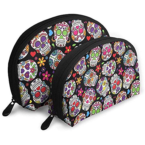 Set de Bolsas de Maquillaje Sugar Skull para Viajes y Almacenamiento Diario - Funda cosmética práctica con Forma de Concha