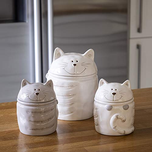 Set de Botes para alimentos cerámica, tarros de ceramica con diseño de gatos, té, café, azúcar juego de tarro de almacenamiento, uso general, blanco y visón colores, regalo con gatos