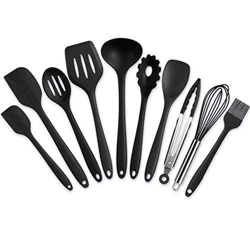 Set de espátulas de silicona Utensilios de cocina espátula resistente al calor (10 Juegos Negros)