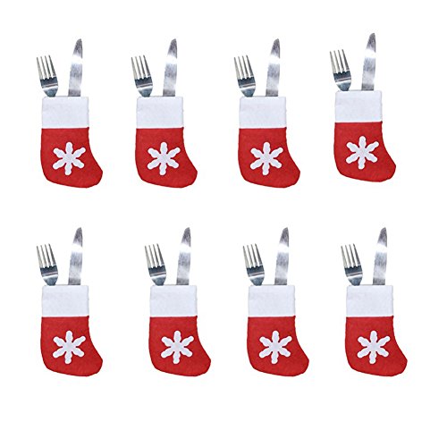 Set de fundas decorativas para cubiertos con diseño navideño, ideal para hogar, restaurante y comedor, 8 piezas