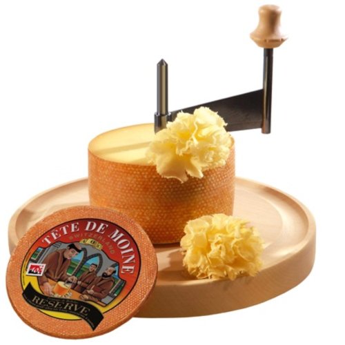 Set de pasteles de queso 1 barra de ca 800 G Tete de Moine queso cabeza de monje reserva 250 G Fig mostaza 100 G Suiza hojaldre-Stängli