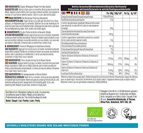 Sevenhills Wholefoods Hierba De Trigo Nueva Zelanda En Polvo Orgánico 500g