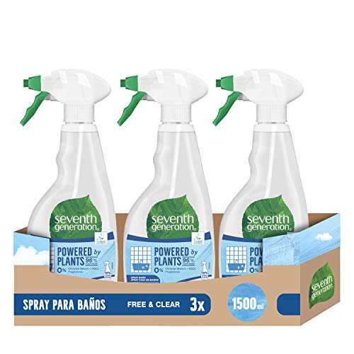 Seventh Generation Free & Clear- Spray para Baño, 0% Cloro y Fragancias, 3 Recipientes de 500 ml, Total: 1500 ml
