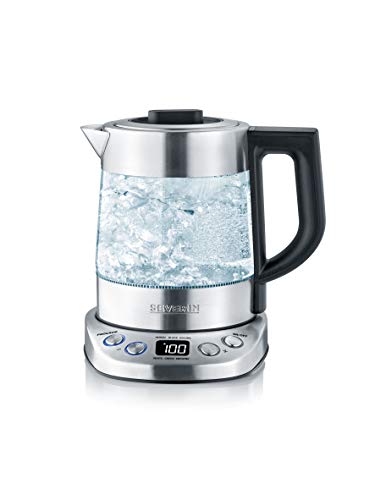 SEVERIN WK 3473 Hervidor de té/agua, 2200 W, 1 Litro, Vidrio/Acero Inoxidable-Cepillado/Negro