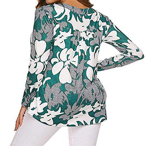 SFYZY Botón Estampado para Mujer en Cuello Delantero Cuello en V Manga Larga Camiseta Holgada para Mujer Blusa Floral Blusa Casual de Manga Larga con Botones