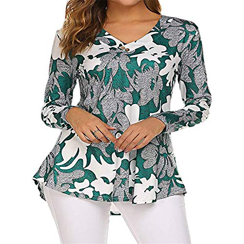 SFYZY Botón Estampado para Mujer en Cuello Delantero Cuello en V Manga Larga Camiseta Holgada para Mujer Blusa Floral Blusa Casual de Manga Larga con Botones