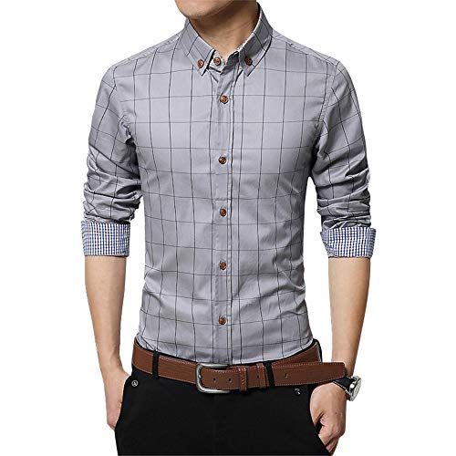 SFYZY Camisa de algodón con Botones para Hombre Camisa de Negocios a Cuadros de Manga Larga Delgada y mercerizada Color Liso Algodón Opcional Cárdigan de Solapa Urbana Ropa de Abrigo