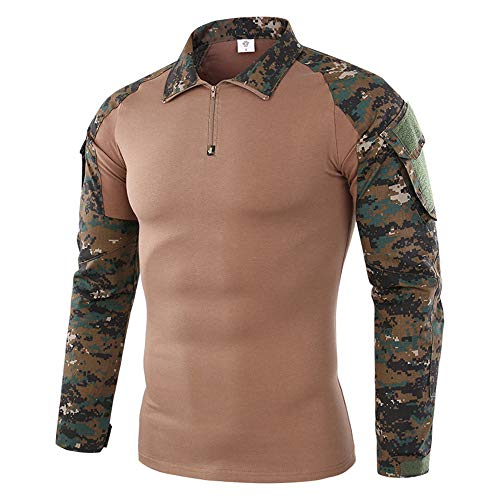 SFYZY Camisa de Manga Larga táctica de Entrenamiento Militar Delgada para Hombres 1/4 Camisa de Camuflaje con Cremallera Delantera Traje de Entrenamiento de Combate al Aire Libre Chaqueta elástica