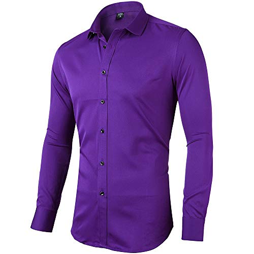 SFYZY Camisa de Vestir Casual Multicolor Pura para Hombre Camisa de Manga Larga Delgada Botón de Vestir de Moda Juvenil Botón botón Abrigo de Noche elástico