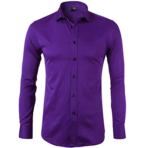 SFYZY Camisa de Vestir Casual Multicolor Pura para Hombre Camisa de Manga Larga Delgada Botón de Vestir de Moda Juvenil Botón botón Abrigo de Noche elástico