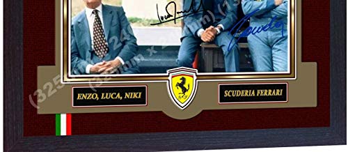 SGH SERVICES - Fotografía enmarcada de Fórmula 1 Racing Legends F1, Icono de Niki Lauda Enzo Ferrari Luca F1 autografiado de Fórmula 1 Firmado con Marco de MDF