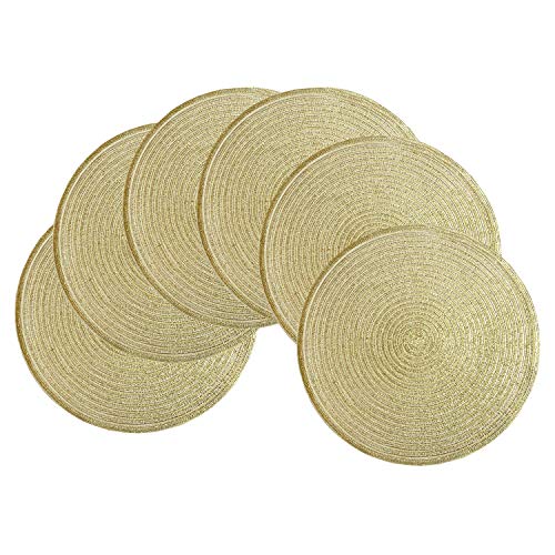 SHACOS Juego de 6 manteles Individuales Redondos Plastico Dorado salvamanteles Individuales Lavables, para Cocina decoración partido-38cm