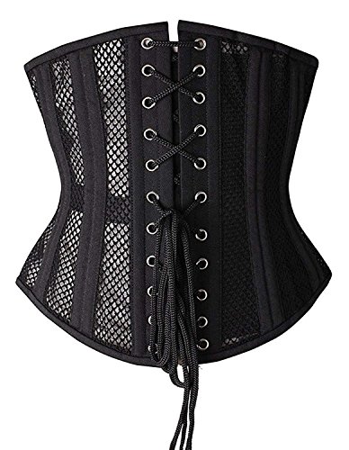 SHAPERX 26 Double Steel Boned Breathable Mesh Corset Heavy Duty Waist Training Shaper, UK-DT1996-Black-XS