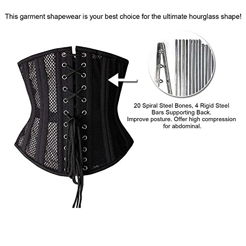 SHAPERX 26 Double Steel Boned Breathable Mesh Corset Heavy Duty Waist Training Shaper, UK-DT1996-Black-XS