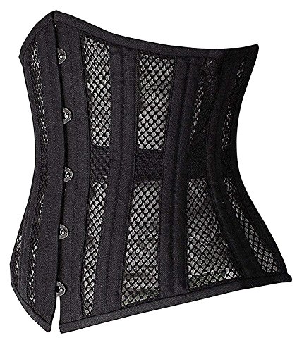 SHAPERX 26 Double Steel Boned Breathable Mesh Corset Heavy Duty Waist Training Shaper, UK-DT1996-Black-XS