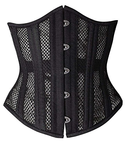 SHAPERX 26 Double Steel Boned Breathable Mesh Corset Heavy Duty Waist Training Shaper, UK-DT1996-Black-XS