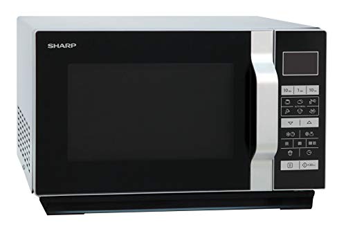 Sharp R660S - Microondas 2 en 1 (800 W, 20 L, 5 niveles de potencia, 8 programas automáticos AutoCook con programa de palomitas, horquilla plana (sin plato giratorio), color negro y plateado