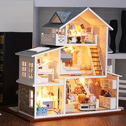 Sharplace DIY Dolls House Kit Miniatura de Madera con Muebles Luces led Ciudad Europea
