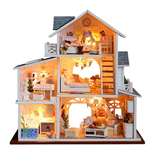 Sharplace DIY Dolls House Kit Miniatura de Madera con Muebles Luces led Ciudad Europea