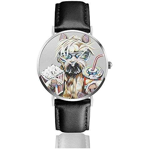 Shepherd Eat Popcorn and Drink Coke Reloj con Correa de Cuero Reloj de Pulsera de Cuarzo Casual de Acero Inoxidable