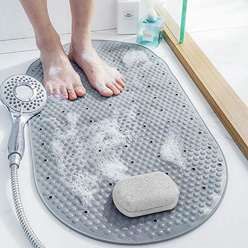 Shirylzee - Alfombrilla de baño antideslizante para ducha (PVC, con piedra pómez extraíble, 39 x 69 cm), color gris