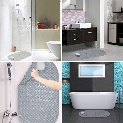 Shirylzee - Alfombrilla de baño antideslizante para ducha (PVC, con piedra pómez extraíble, 39 x 69 cm), color gris