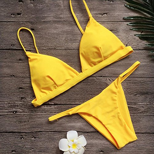 SHOBDW 2018 Nuevas Mujeres Push-up Bra Bikini Playa Set Traje de baño (Amarillo, L)