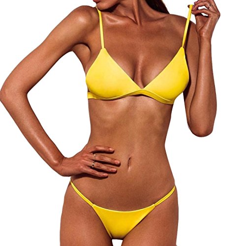 SHOBDW 2018 Nuevas Mujeres Push-up Bra Bikini Playa Set Traje de baño (Amarillo, L)