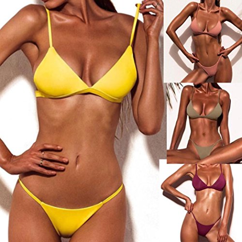 SHOBDW 2018 Nuevas Mujeres Push-up Bra Bikini Playa Set Traje de baño (Amarillo, L)