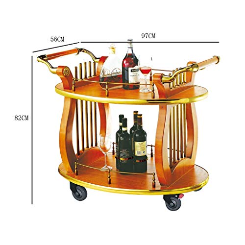 Shopping Trolleys Carro de Madera Maciza de Vino Cesta Hotel Mobile Empuje Manual Car Service Delivery Dining Car Torta del Postre Bocado de Coches (Oro 97 * 56 * 82cm)